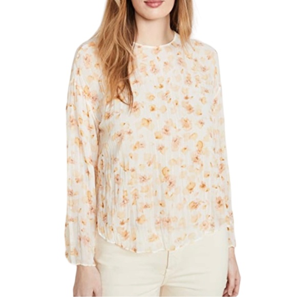 Vince Pressed Petal Long Sleeve Blouse in Off White Sheer Pleated size Small - Picture 2 of 12
